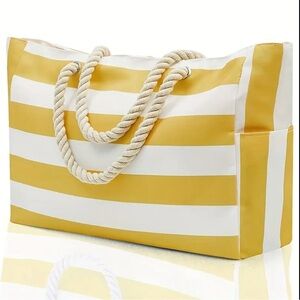 Beach Tote Bag Yellow Large Capacity Zippered Waterproof with Rope Handle